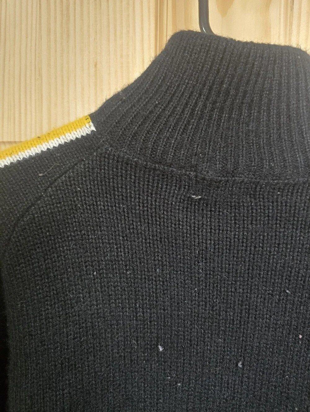 Men's Black Turtleneck Sweater with Contrast Stripe Detail